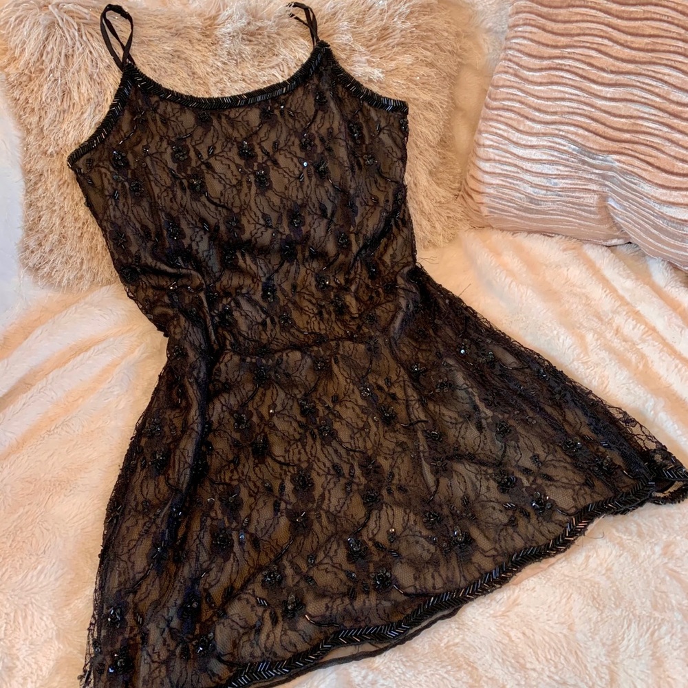 Alice + Olivia, beaded lace, little black dress